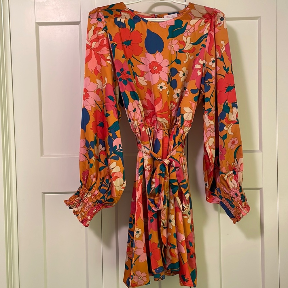 Pink Lily floral long sleeve mini dress